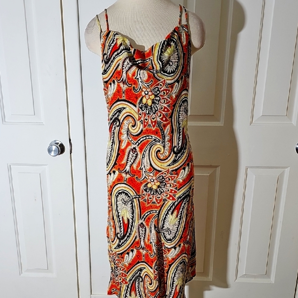 New‎ York & Co. Vtg Y2K Paisley Print Spaghetti Strap Dress. Size 12 Cowl Neck.